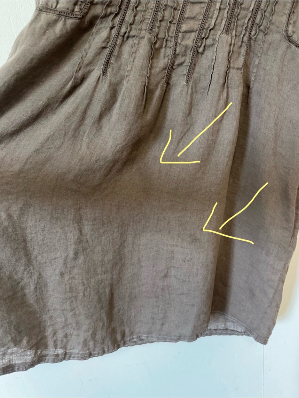 120% Lino Linen Tunic Top Coastal Taupe Pleated Long Blouse XL READ - Picture 10 of 10